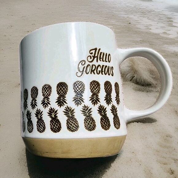 Opal House Hello Gorgeous Embossed Stoneware Coffee Cup MUG Pineapple Tropical - Picture 1 of 5